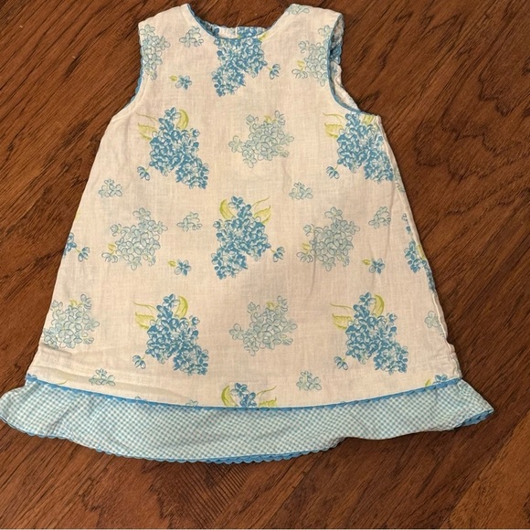 Vintage Okie Dokie Baby Dress 24 Months – Blue Floral Linen and cotton blend 90s - Picture 1 of 7